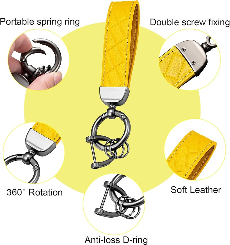 STACCTE Store Car Keys Keychain, Leather Key Chain, Universal Decorative Car Key Holder, Anti-lost D-ring, 360 Degree Rotatable Key Fob Keychain, Keychain for Men and Women(Yellow) - Image 3
